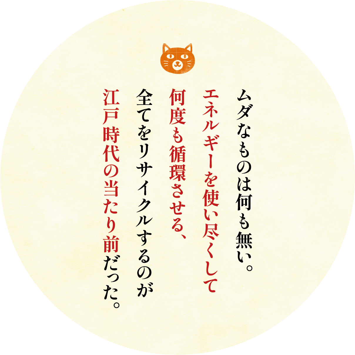 ムダなものは何も無い。エネルギーを使い尽くして何度も循環させる、全てをリサイクルするのが江戸時代の当たり前だった。