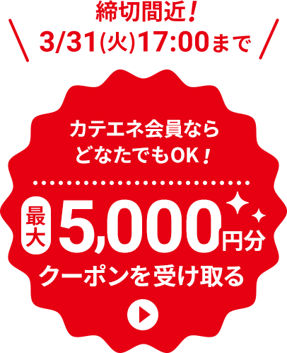 カテエネ会員ならどなたでもOK!最大5,000円分クーポンを受け取る