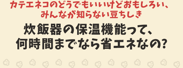 カテエネコのどうでもいいけどおもしろい、みんなが知らない豆ちしき　ご飯は炊飯器で保温する？レンジで温める？どっちが省エネなの？