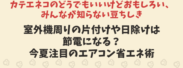 カテエネコのどうでもいいけどおもしろい、みんなが知らない豆ちしき　室外機は省エネのポイント？今夏注目の「エアコン省エネ術」が知りたい！