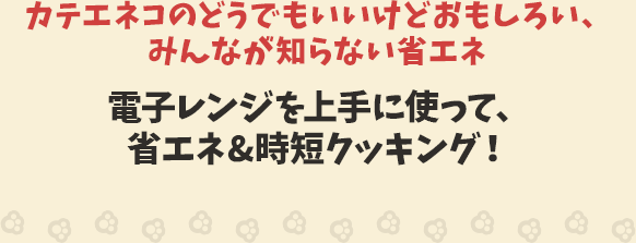 カテエネコのどうでもいいけどおもしろい、みんなが知らない豆ちしき　電子レンジを上手に使って、省エネ＆時短クッキング！