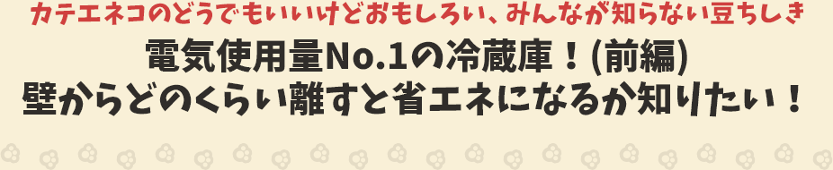 カテエネコのどうでもいいけどおもしろい、みんなが知らない豆ちしき　電気使用量No.1の冷蔵庫！(前編) 壁からどのくらい離すと省エネになるか知りたい！