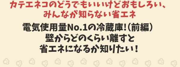 カテエネコのどうでもいいけどおもしろい、みんなが知らない豆ちしき　電気使用量No.1の冷蔵庫！(前編) 壁からどのくらい離すと省エネになるか知りたい！