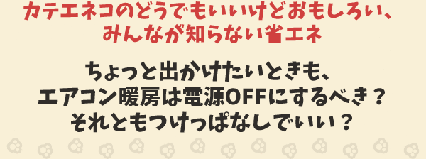 カテエネコのどうでもいいけどおもしろい、みんなが知らない豆ちしき　ちょっと出かけたいときも、エアコン暖房は電源OFFにするべき？それともつけっぱなしでいい？