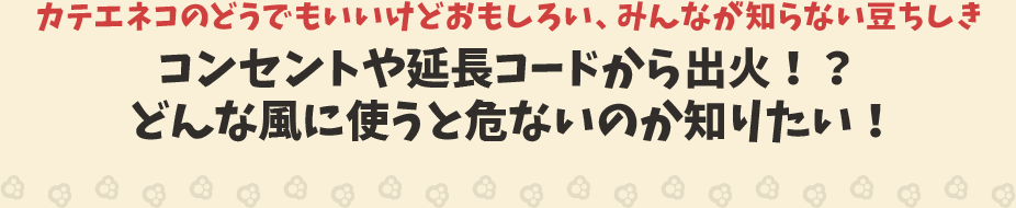 カテエネコのどうでもいいけどおもしろい、みんなが知らない豆ちしき　コンセントや延長コードから出火！？どんな風に使うと危ないのか知りたい！