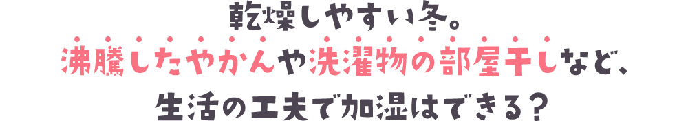 乾燥しやすい冬。 沸騰したやかんや洗濯物の部屋干しなど、 生活の工夫で加湿はできる?