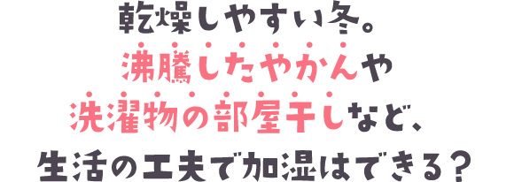 乾燥しやすい冬。 沸騰したやかんや洗濯物の部屋干しなど、 生活の工夫で加湿はできる?
