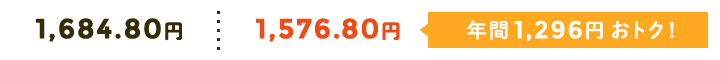 1,684.80円→1,576.80円 年間 1,296円 おトク!