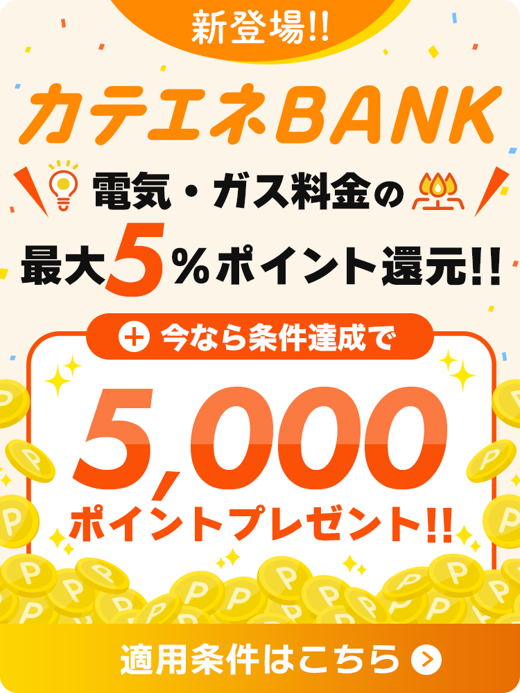 「カテエネBANK」5,000ポイントプレゼントキャンペーン！