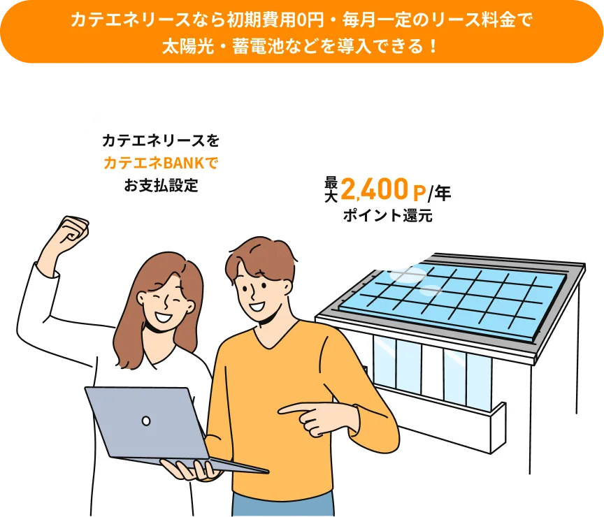 カテエネリースなら初期費用0円・毎月一定のリース料金で太陽光・蓄電池などを導入できる！