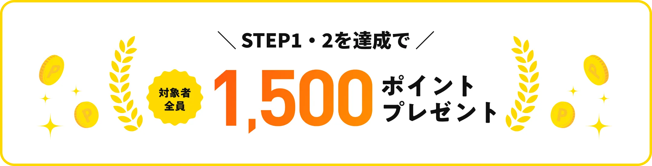 STEP1・2を達成で対象者全員1,500ポイントプレゼント