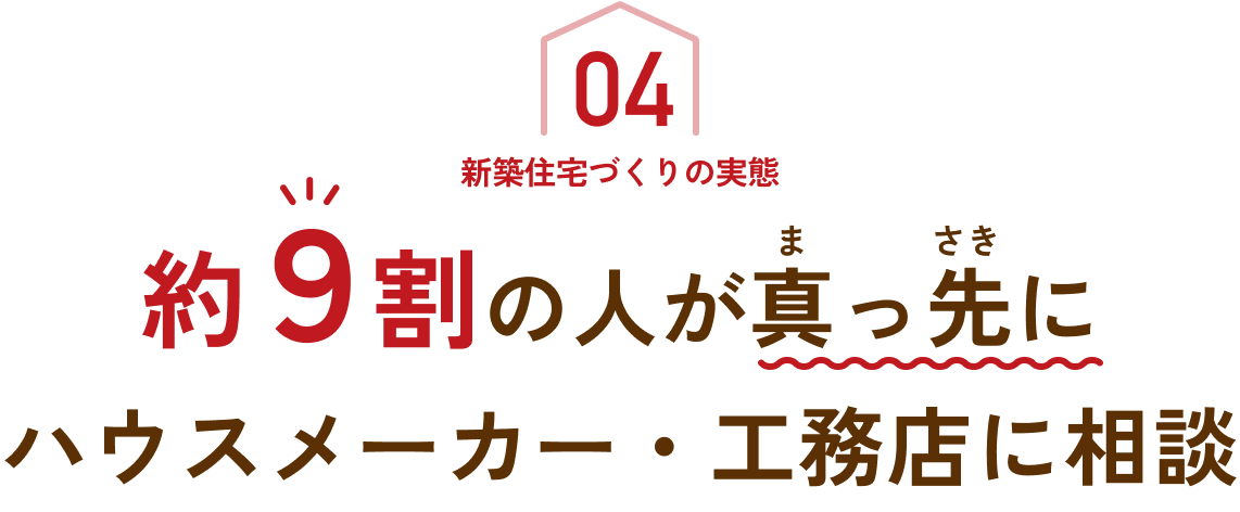 04 新築住宅づくりの実態 約9割の人が真っ先にハウスメーカー・工務店に相談